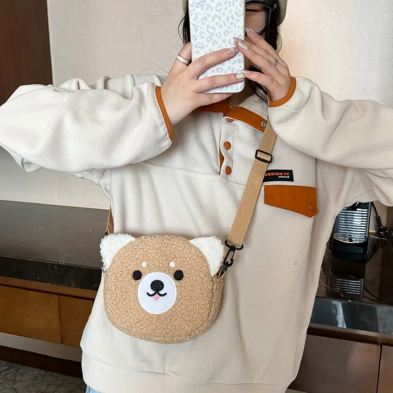 Cartoon Dog Shaped Shoulder Bag, Foldable Lightweight Zipper Crossbody Bag,  Cute Plush Phone Bag - Temu