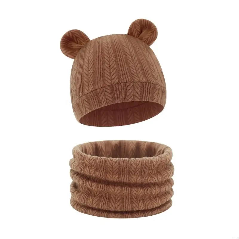 Warmes Baumwoll-Baby-Mützen- und Schal-Set für Kleinkinder, Wintermütze, weiches, dehnbares Strickzubehör, geeignet für den von – Detail 9