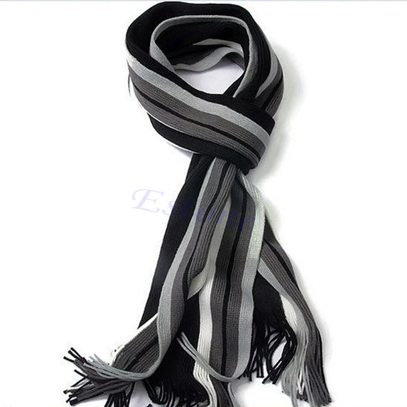 Men's Striped Cashmere Shawl Winter Warm Long Fringe Tassel Scarf winter accessories