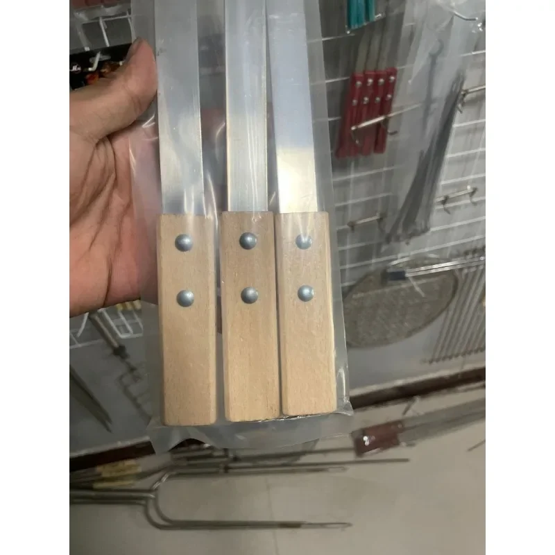 Kabab Koobideh Skewers 2.3cm Wide Flat Stainless Steel Grilling BBQ Skewer Reusable Barbecue Skewers Flat Stick with Wood Handle 6
