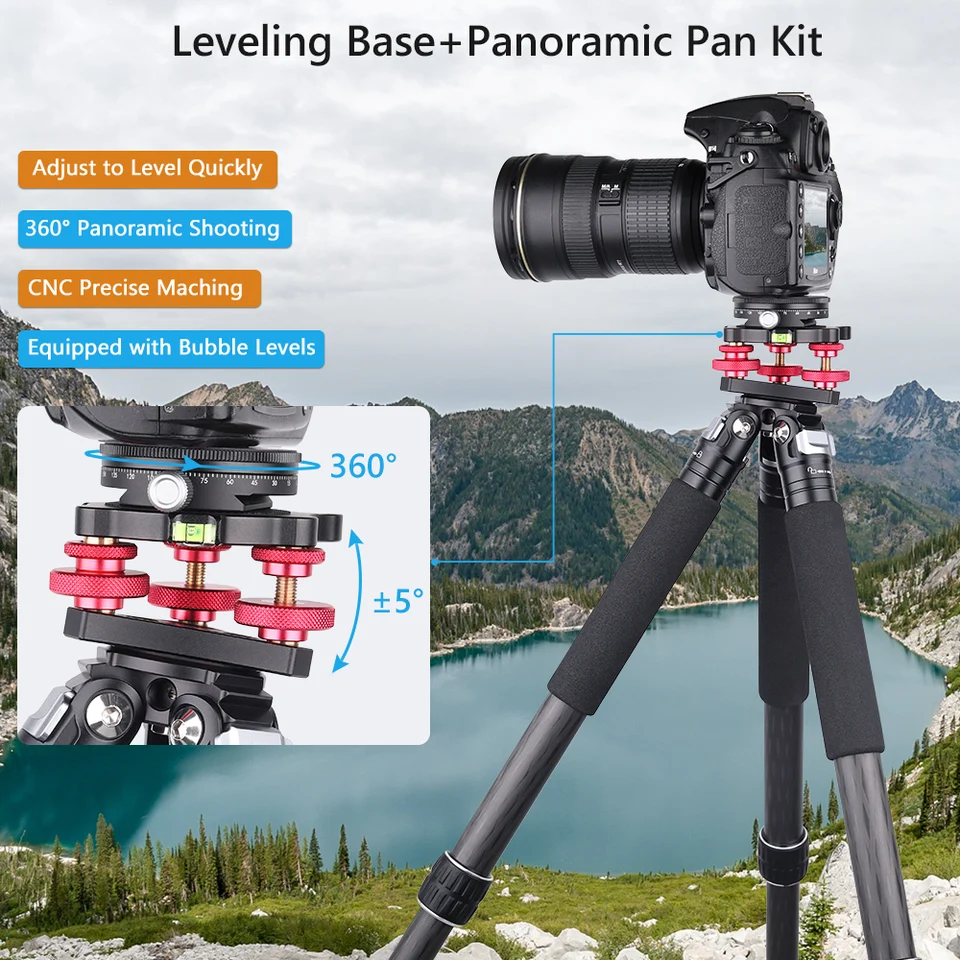 Base Panoramica Per Treppiede In Alluminio Con Livella A Bolla – Rotazione A 360° Per Foto E Video