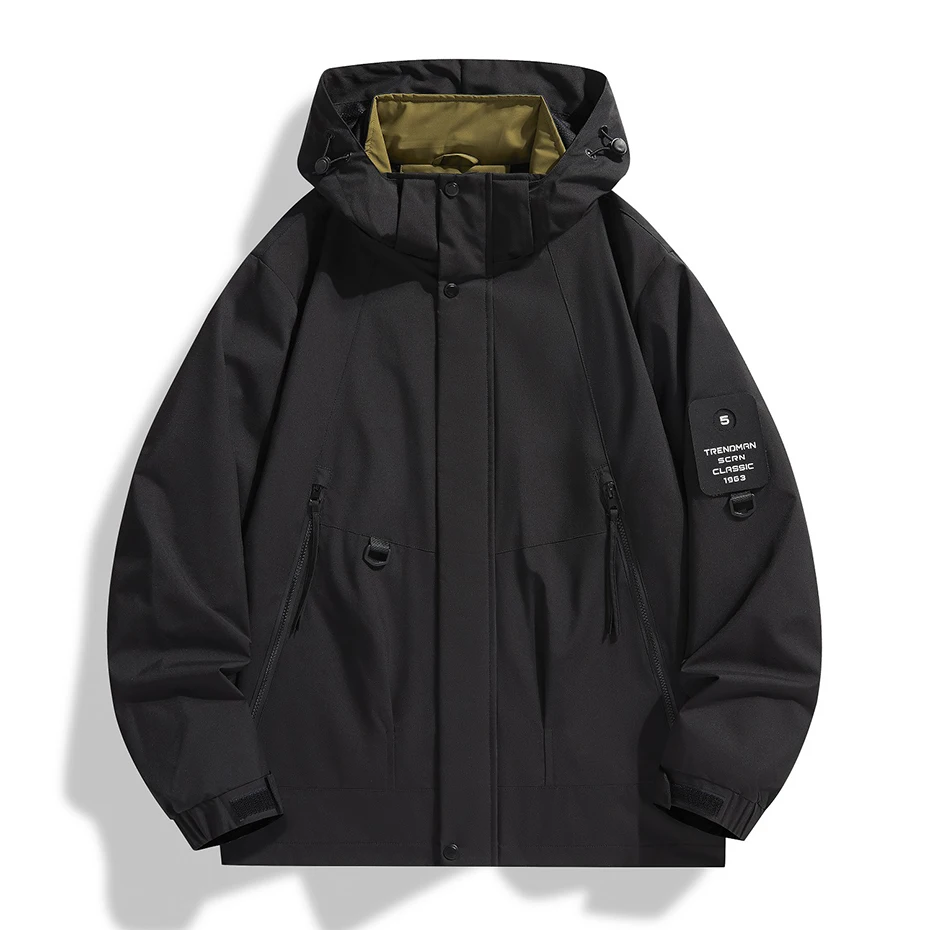 

Men Fashion Jackets 2024 Spring New Hooded Windbreaker Coats Black Loose Zipper Camping Jacket Waterproof Outwear 8XL