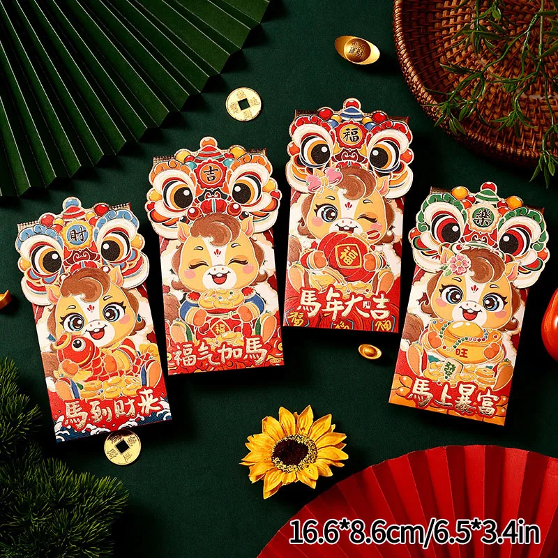 Enveloppes Rouges Nouvel An Chinois - Lot De 36, Motif Cheval 2026, 17x9 Cm - Pour Argent, Décoration, Porte-bonheur