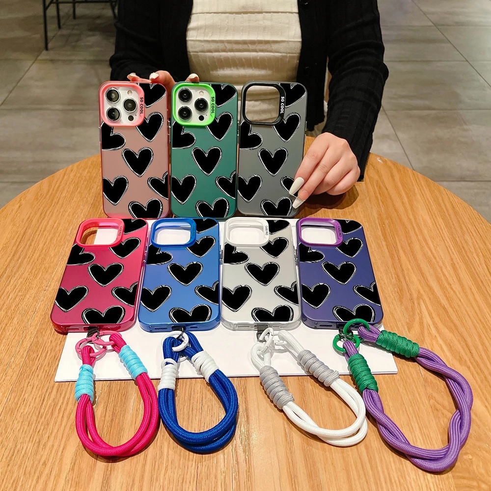 Luxury Love Heart Lanyard Strap Phone Case - Elegant Hard Cover Design
