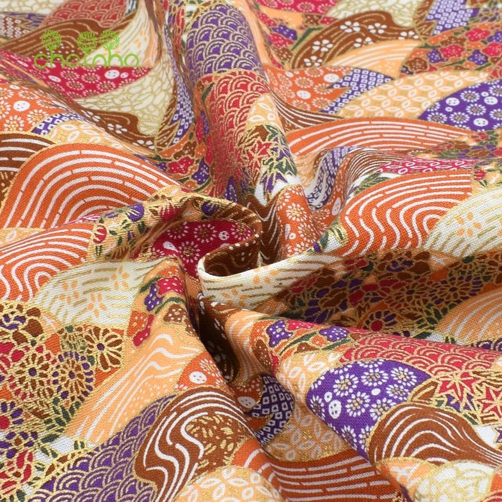 Printed Plain Cotton Fabric,Fan-Shaped Bronzing Handmade Patchwork Cloth,Home Textiles Material For DIY Quilting Sewing Crafts