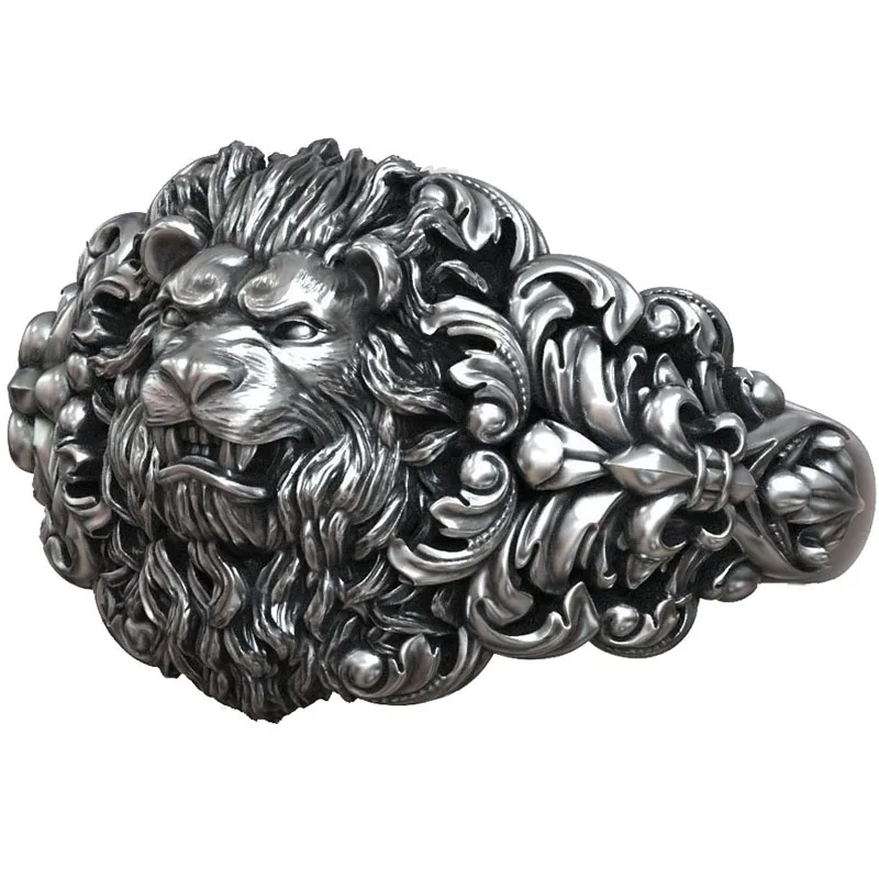 

12g Lion Head Baroque Pattern Royal Fleur De Lis Unisex Rings Customized 925 Solid Sterling Silver Many Sizes 5-13