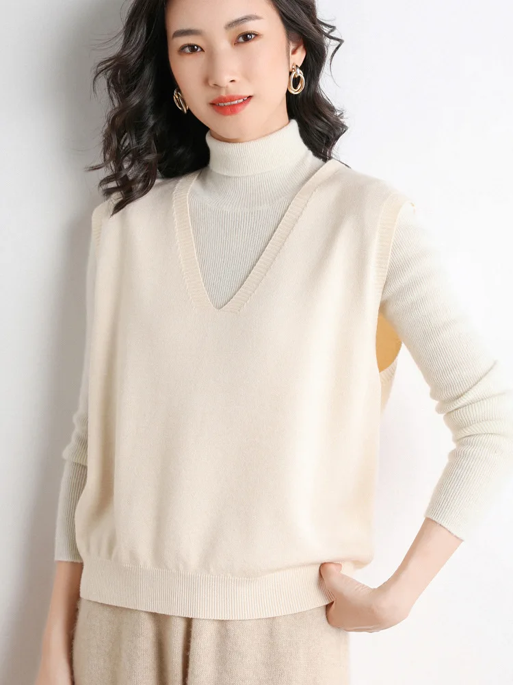 2026 Sweater Vest Spring Autumn Warm Fashin Korean Soft Loose Knit Vest V-neck Knitwear Solid Pullovers Short Style Sweater Vest