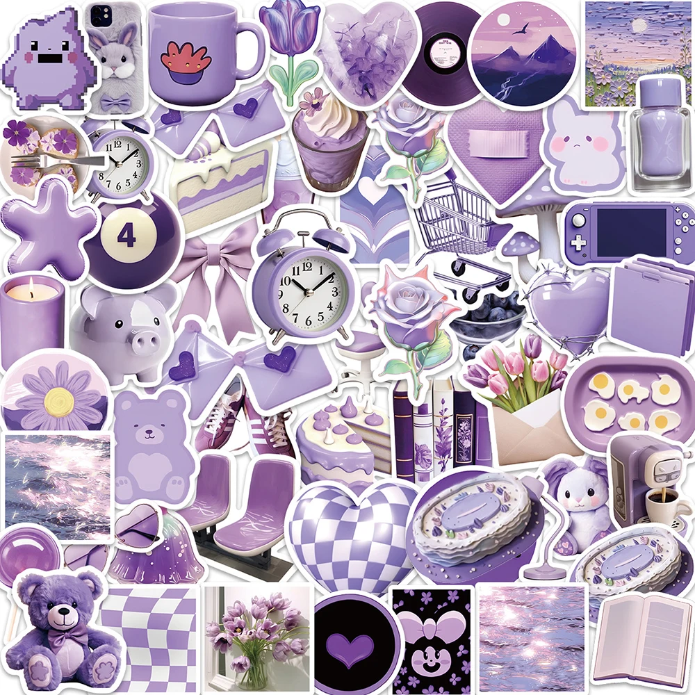 

10/30/56PCS Simple Purple INS Style Cartoon Stickers Decal Laptop Guitar Motorcycle Phone Luggage Car DIY Cartoon Cute Sticker