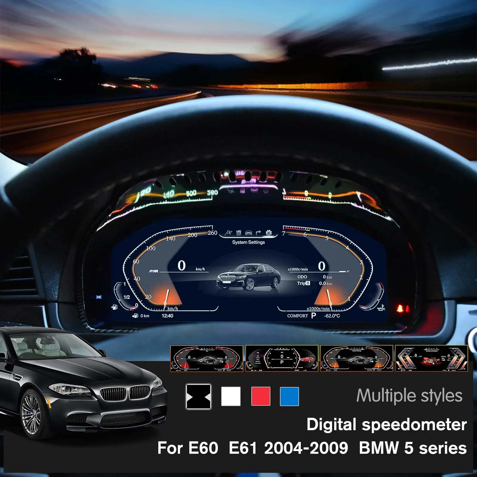 12.3'' BMW E60 E61 2004-2009용 디지털 계기판 CCC CIC 시스템 대시보드 게이지 속도계, 플러그 앤 플레이
