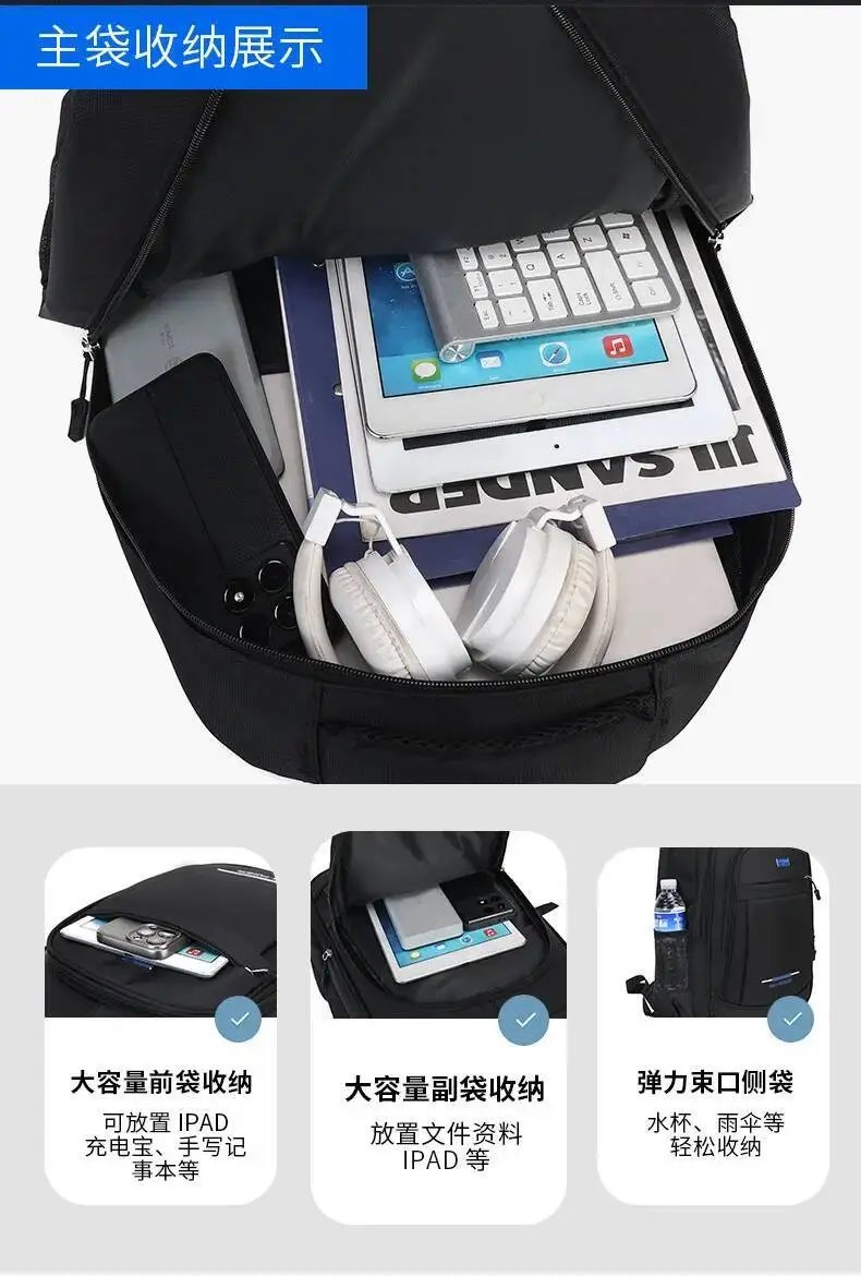 Textur Business Leichter College-Studenten-Reise-Pendler-Casual-College-Schultertaschen Mehrschichtiger Rucksack Herren-Rucksack – Detail 10