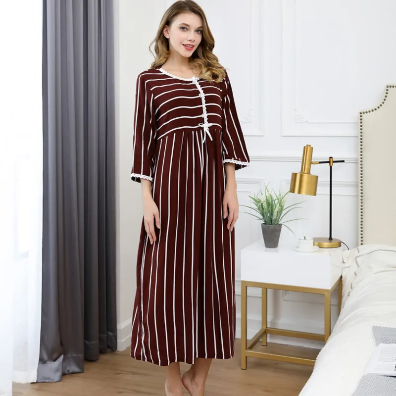 Nightgowns Women Cotton Dot Soft Sleepwear Sexy Casual Home Dressing Gown Spring Sleepshirt Nighty Homewear Sleepdress Big Yards