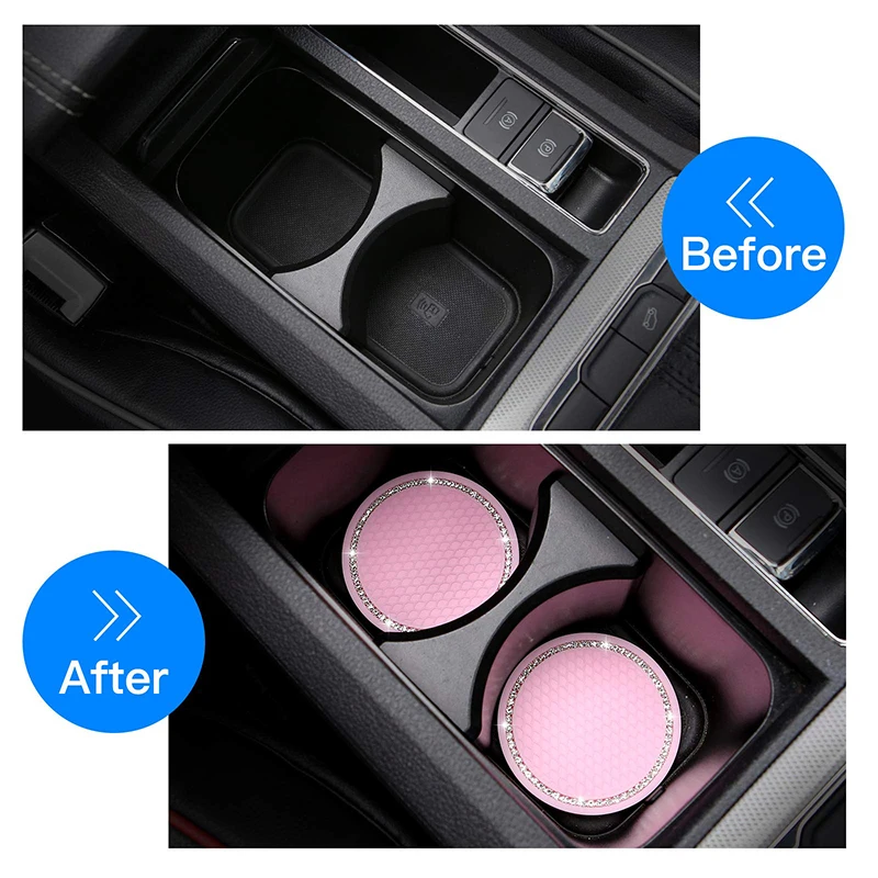 Bling Rhinestone Fluorescent White Anti-slip Car Bottle Cup Pad Mat Silica Gel 1/2Pcs Car Coaster Cup Bottle Holder Gadgets