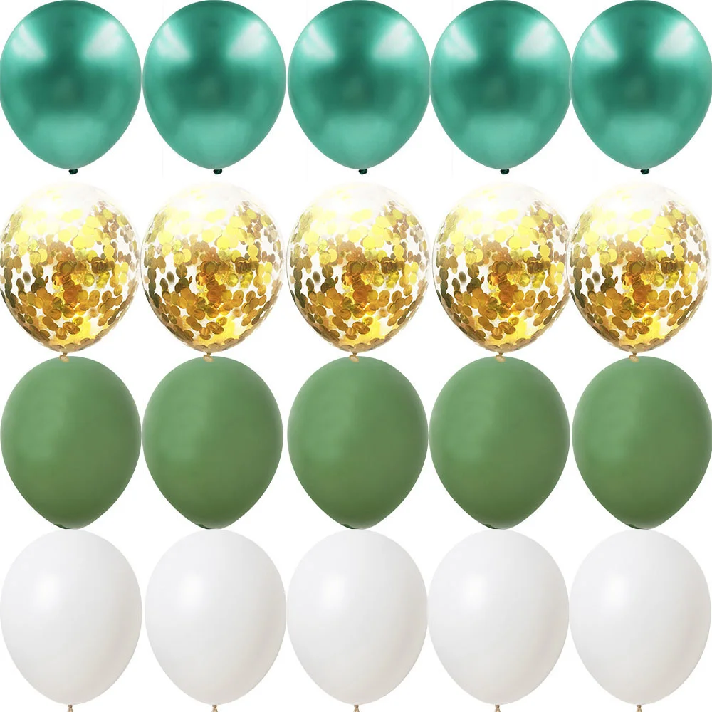 15/20 stücke 10/12inch Ballon Kit Avocado Grün Weiß Gold Konfetti Ball Geburtstag Hochzeit Dschungel Party DIY Dekoration Hause Liefert – Detail 7