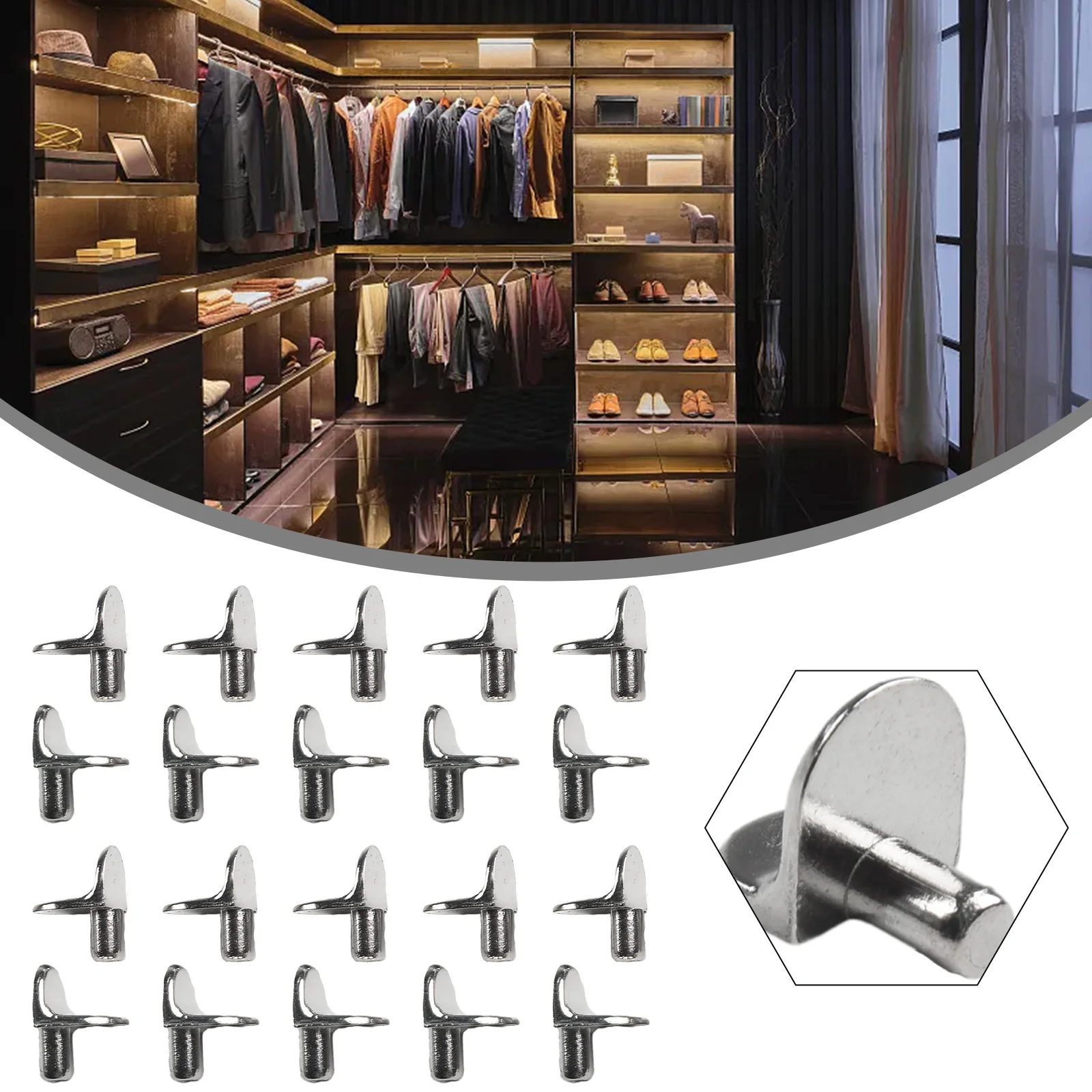 

20PCS Shelf Pins Support Studs 5mm Silver Metal Pegs Pins Plugs L-Shaped Cabinet Bracket Supporter For Closets Home Renovation