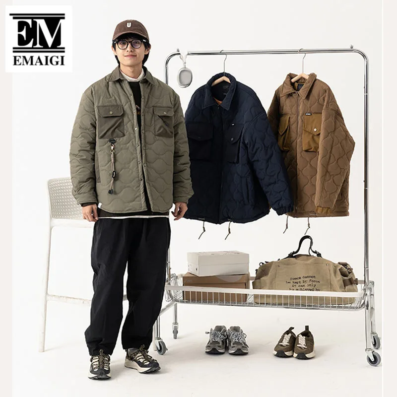 

Men Winter Thicken Cargo Jacket Japan Korean Streetwear Fashion Cityboy Loose Casual Padded Cotton Jacket Male Coat Outerwear
