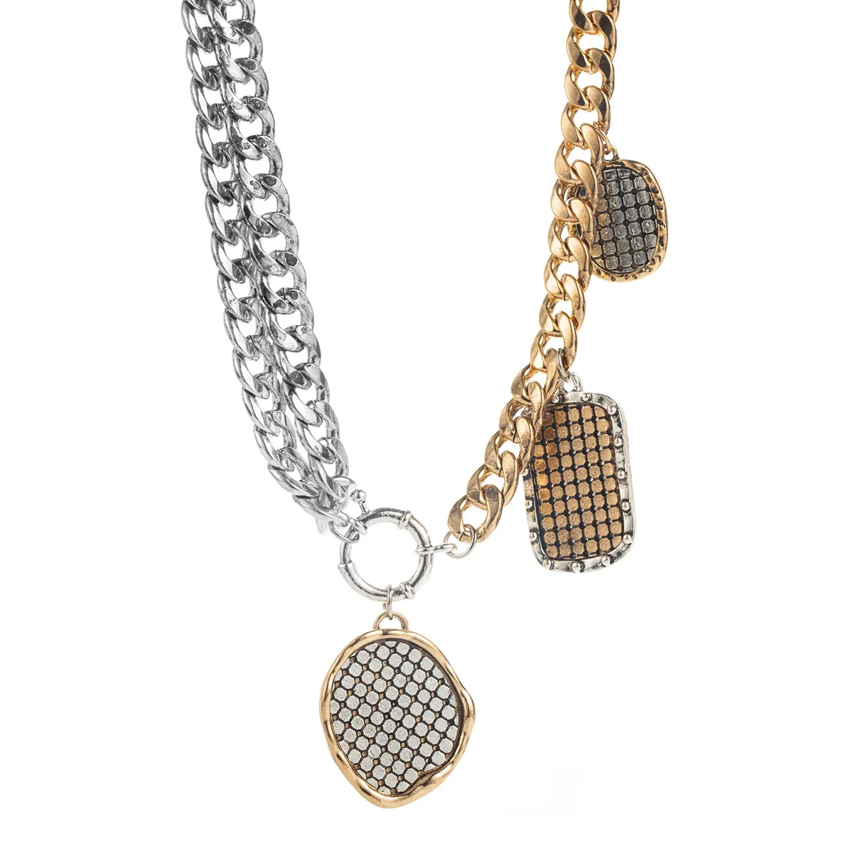 שרשרת עם תליון מתכתי גיאומטרי רטרו בצבעים כפולים אסימטרית מותאמת אישית ZA Cross-Border N12964