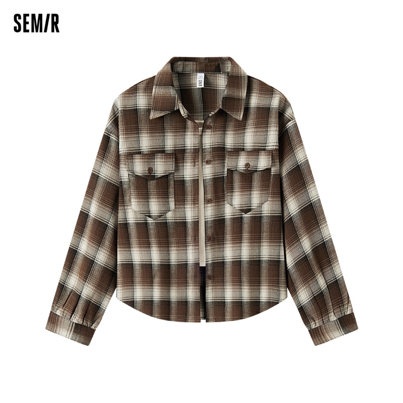Semir Long Sleeve Shirt Women Loose Checkered Blouse Short Vest 2024 New Spring Two-piece Set