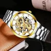 Luxury Delicate Trendy Men Fashion 3D Gold Dragon Calendar Watch Set Men Quartz Stainless Steel Watches 3