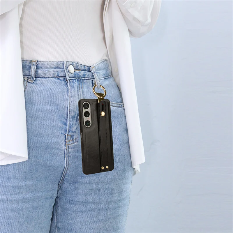 Luxury Leather Wristband Stand Case with Ring Opener