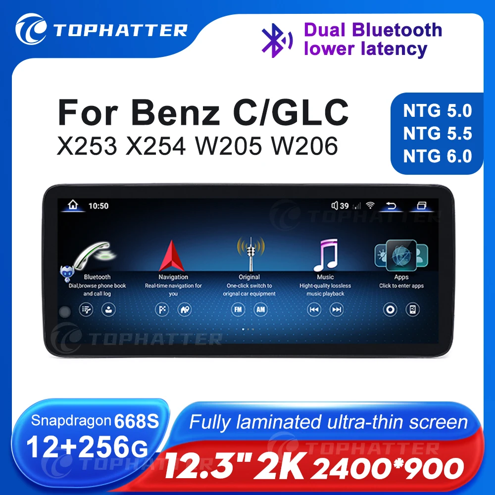 Car Radio Player Car Radio Car Multimedia Player 12.3" 2K Car Radio for Mercedes Benz C X253 W205 X254 W206 GLC C180 C200 C300 GLC250 GLC300 Android Auto Player Head Unit Screen