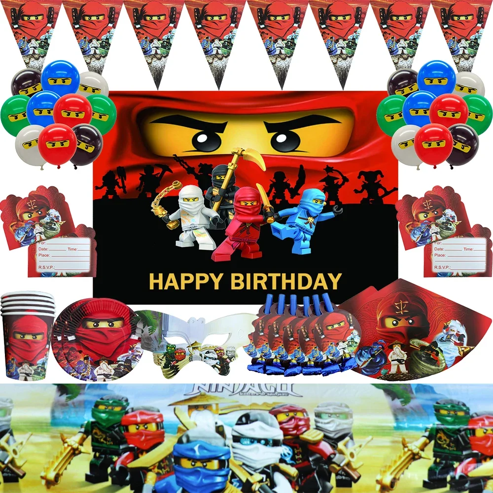 Party Decorations Ninja Birthday Party Decoration Paper Cups Plates Cake Topper Tablecloth Banner Balloons Supplies For Kids Boys