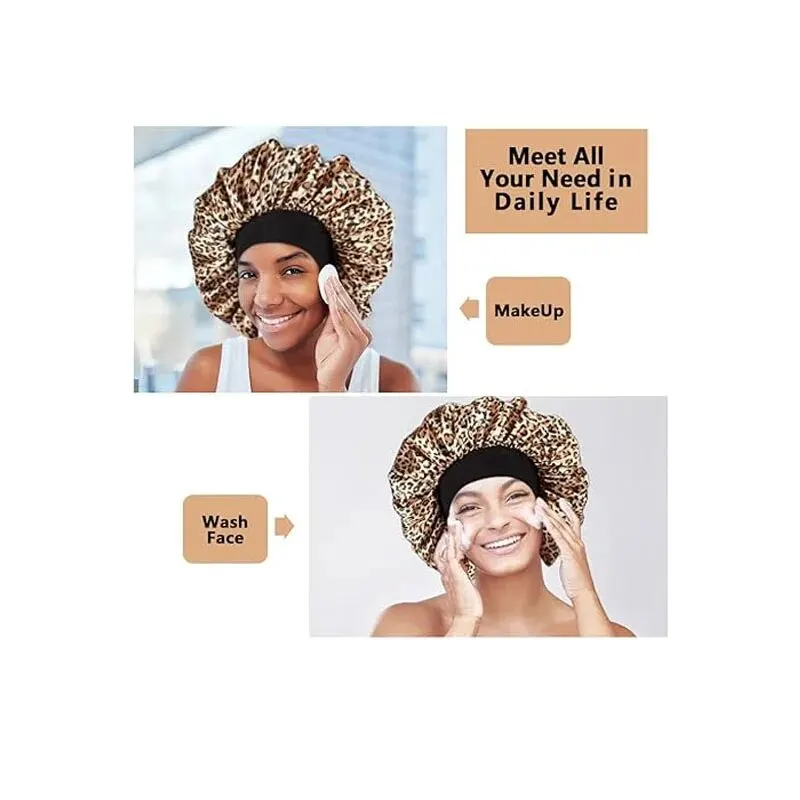 Satin Bonnet Large Elastic Wide Soft Band Colorful Silk for Curly Hair Care Beauty Makeup for Women