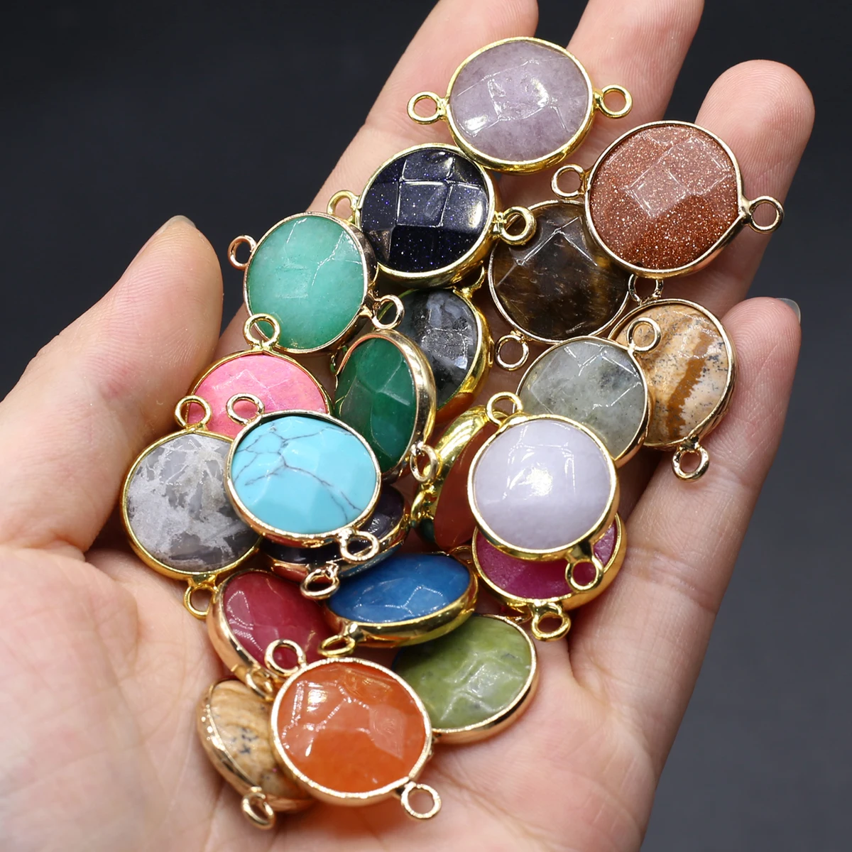 

Natural Stone Pendants Gold Plated Amethyst Blue Sand Connector Charms for Trendy Diy Necklace Bracelet Jewelry Accessories