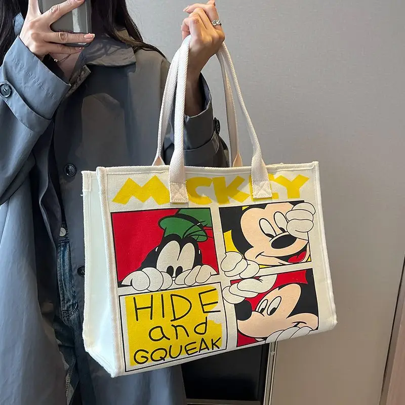 

Disney Large Capacity Girls Canvas Bag for Women Cartoon Mickey Student Shoulder Tote Bag Handbags Luxury Designer Free Shipping