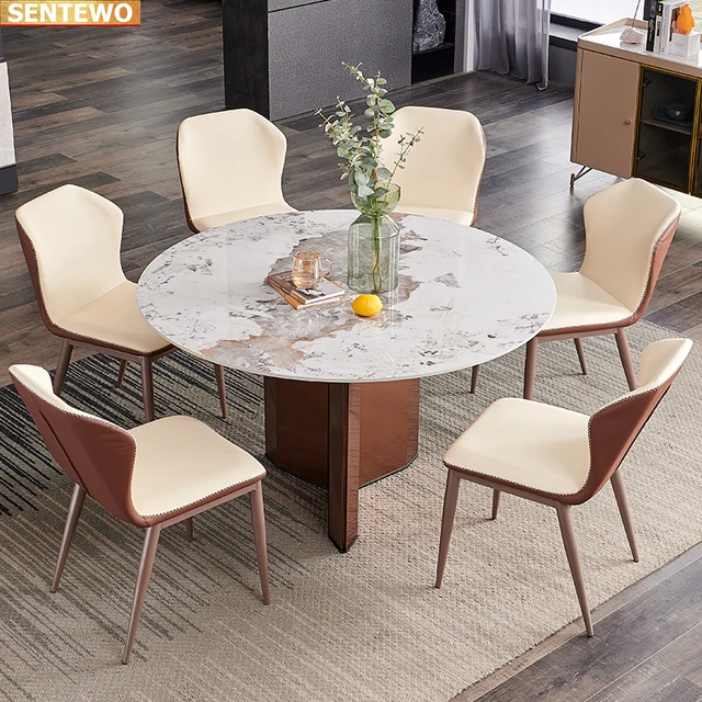 Mesa de cocina redonda extensible para comedor, mesa de comedor de mármol y  6 sillas, muebles modernos de lujo para interiores y el hogar - AliExpress