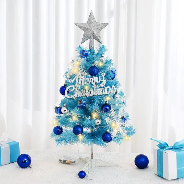 45/60CM Blue Artificial Christmas Tree with Lights Including Christmas Decorations Flocking Perfect Christmas Decor For Home 2