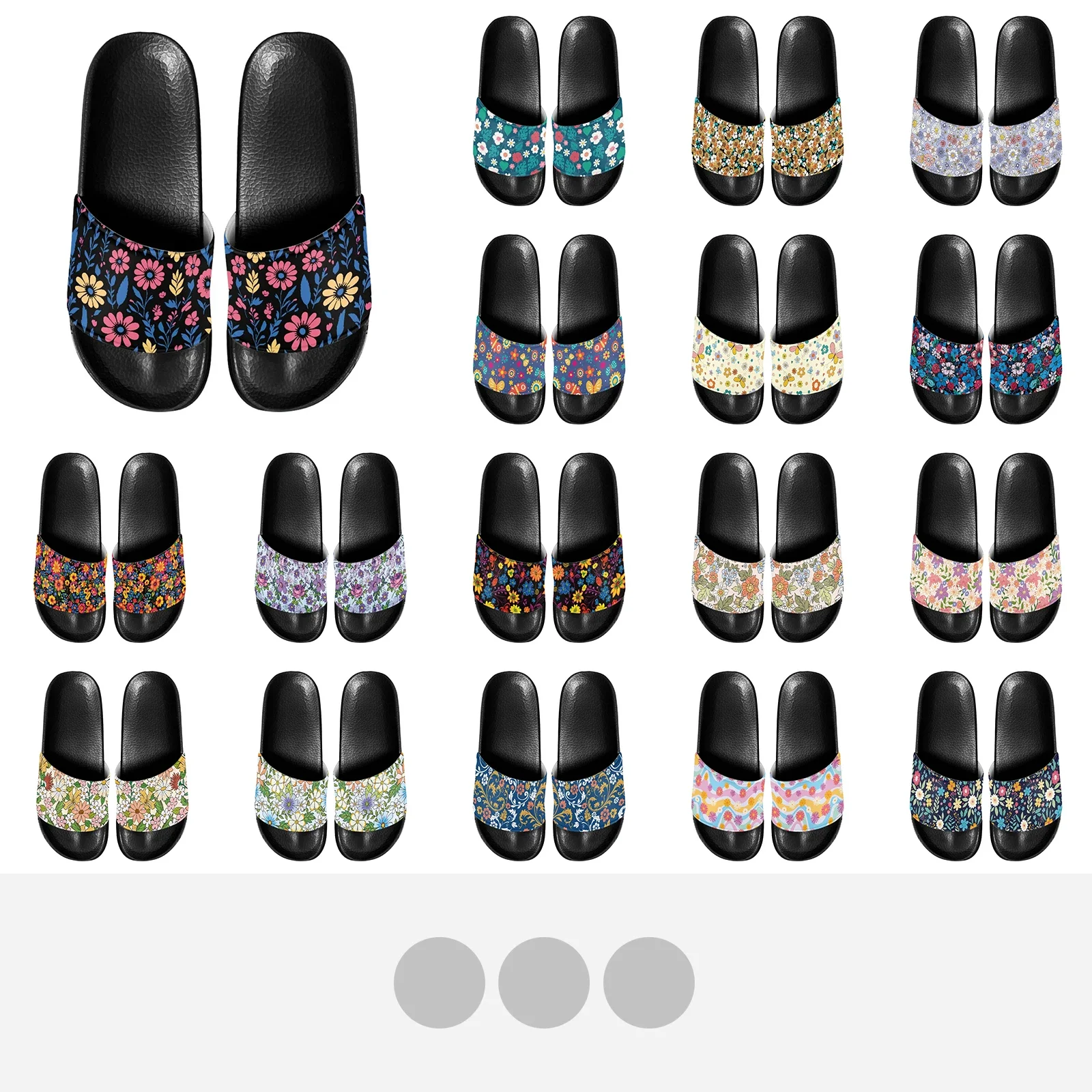 

New Style One-Line Slippers Floral Pattern High-Elasticity EVA Black Shoe Sole Comfortable PU Vamp Easy To Clean Fit Beach Wear