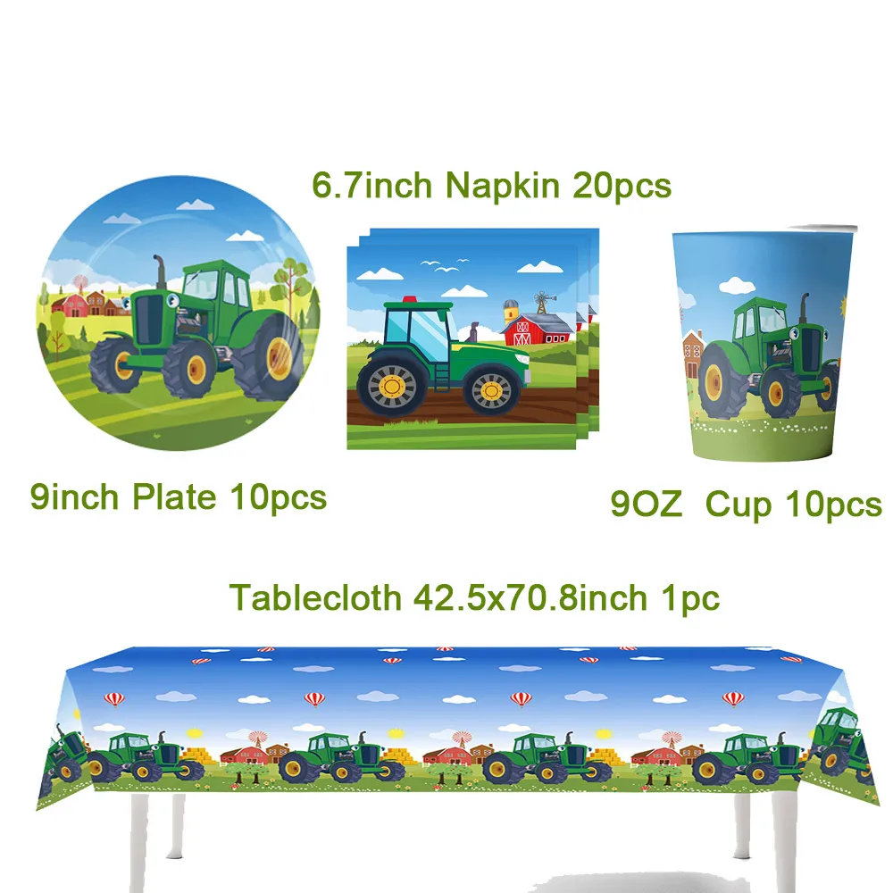 thumbnail image 1 of Decoración de fiesta de cumpleaños para niños, Tractor de granja verde, vehículo excavadora, placa desechable, Pancarta, globos, suministros para Baby Shower, 1 of 5