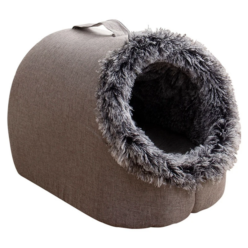 

Pet Scratchproof Kennels House Bed Enclosed Plush Pet Kitten Nest Warm Soft Pet Cave Kennel Deep Sleep Sofa Easy To Use