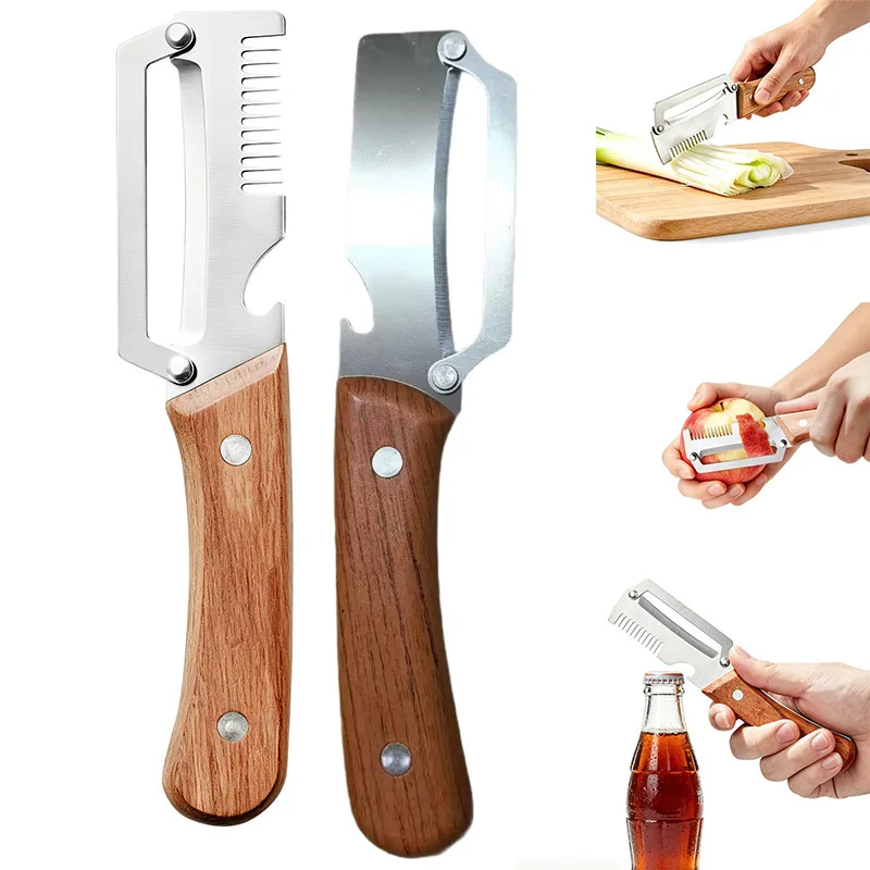 Kitchen Peeler Stainless Steel Vegetable Peeler with Wooden Handle for Peeling and Slicing Fruits and Vegetables Kitchen Tool 1