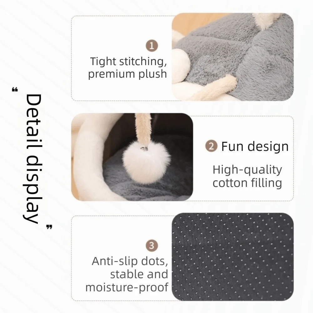 Removable Cartoon Lantern Fish Cat Bed Cozy Soft Semi Enclosed Cat House Warm Washable Pet Sleeping Bed Deep Sleep