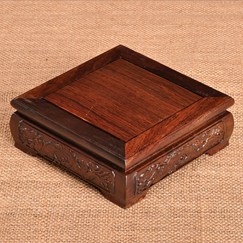 Wooden Square Base Vase, Solid Wood Stone Ornaments, Mahogany Buddha Base