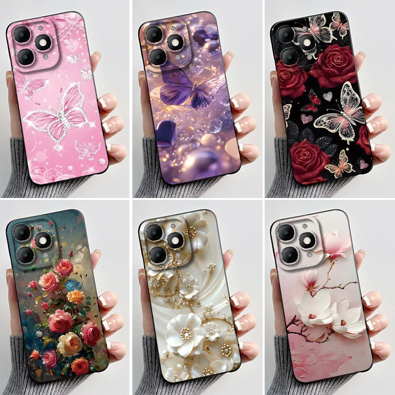 Luxury Fashion Black Soft TPU Silicone Case with Floral and Butterfly Design