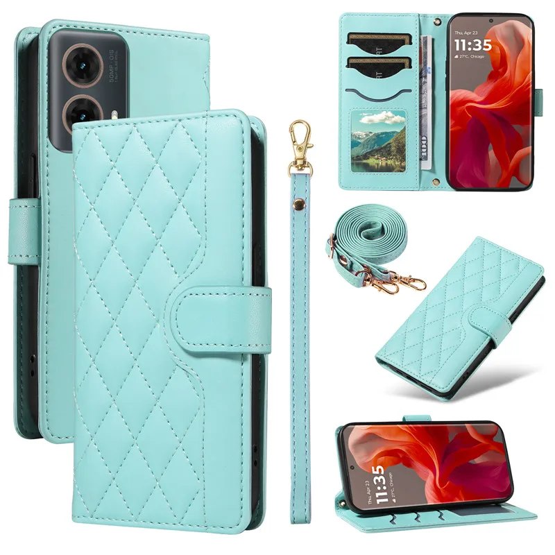 Elegant Leather Crossbody Wallet with Lanyard and Phone Stand Feature