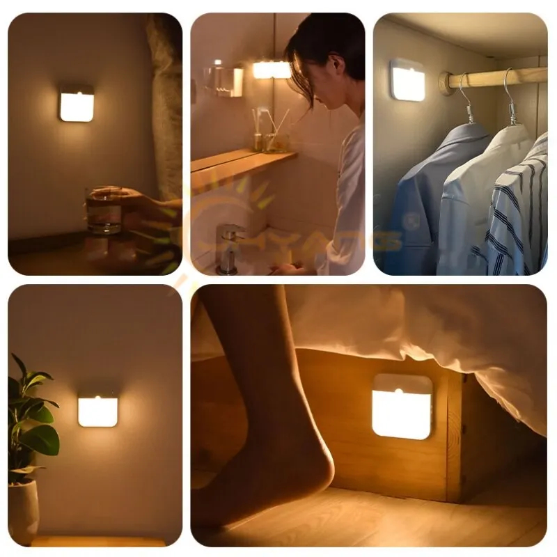 Bevegelsessensor LED-lys USB-lading Firkantet lampe for soverom, kjøkken, trapp, gang, garderobe, skapbelysning_voghion.com