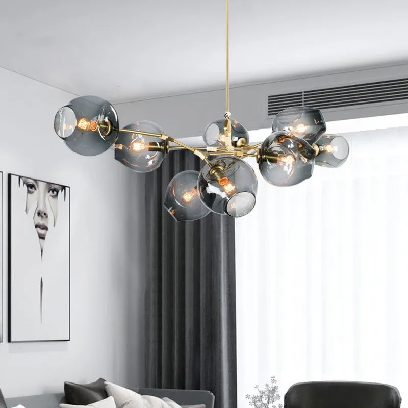 

Nordic chandelier Postmodern led living room Simple modern dining bedroom glass molecular magic bean