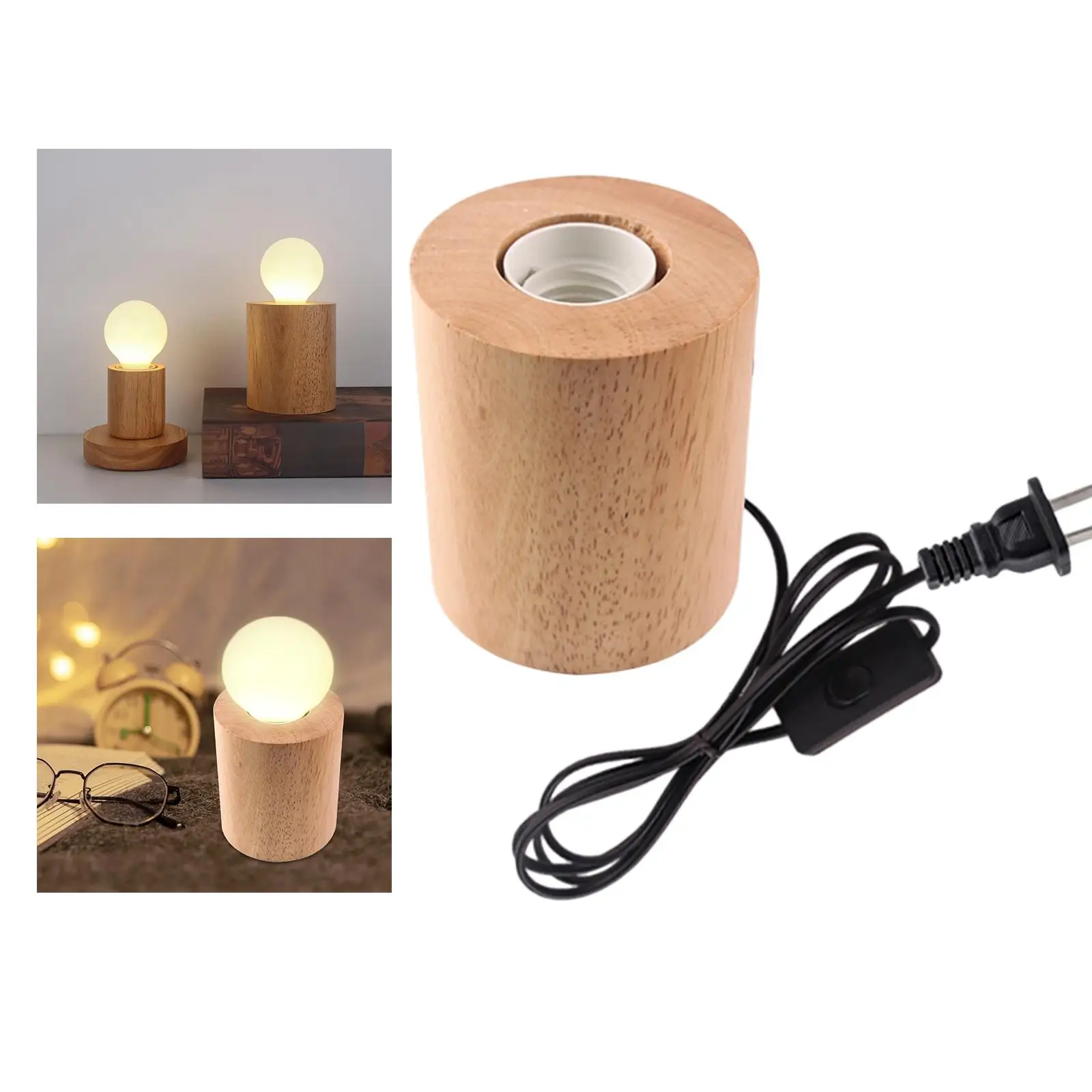 Retro Style Wood Table Lamp E27 Socket Desk Lamp Base Holder Bedside Lamp Decor Wooden Base Table Light