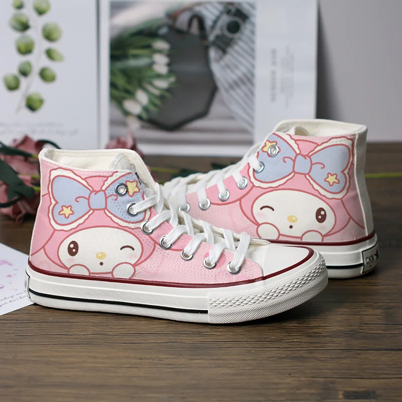 

Sanrios Canvas Shoes Cinnamoroll Pompom Purin Kuromi My Melody Anime Kawaii Cute Versatile Canvas Shoes Woman for Holiday Gift