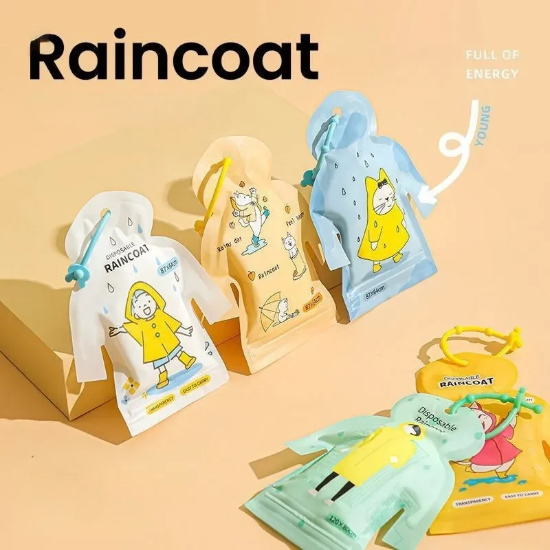 1pcs Disposable Cartoon Card Raincoat for Adults and Children Portable Pocket Raincoat for Outdoor Travel