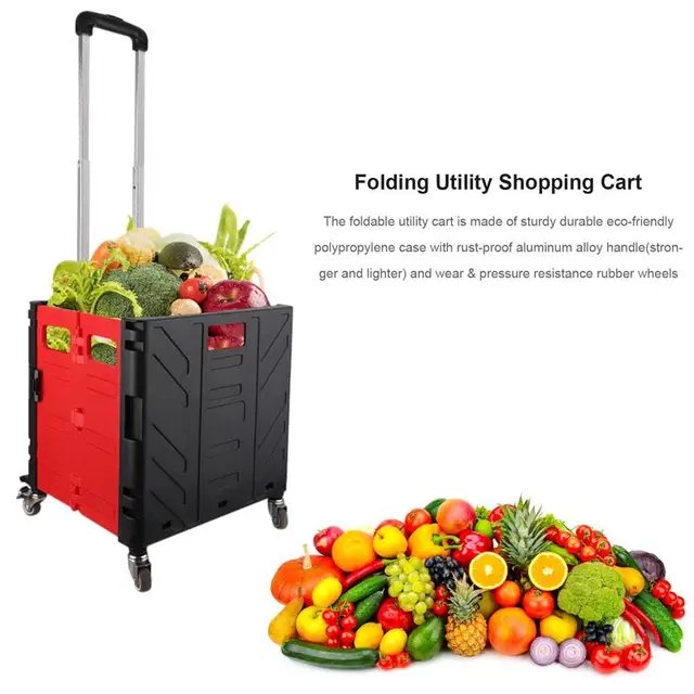 Gördülő Láda Kerekekkel Összecsukható Közüzemi Kosár Nagy Teherbírású Teleszkópos Fogantyúval Élelmiszer -Bevásárló Iroda Számára - Image 3