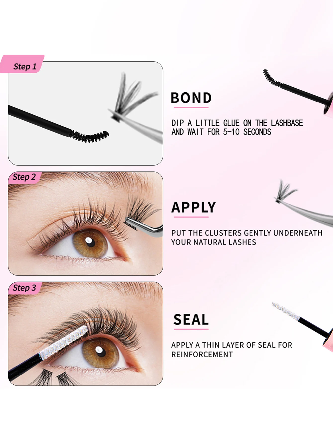 Fake eyelashes, DIY Eyelash Extension Kit, 200pcs Individual Lashes Cluster 80D, 8-16mm Mix Lash Clusters with Lash Bond, Seal and Tweezers