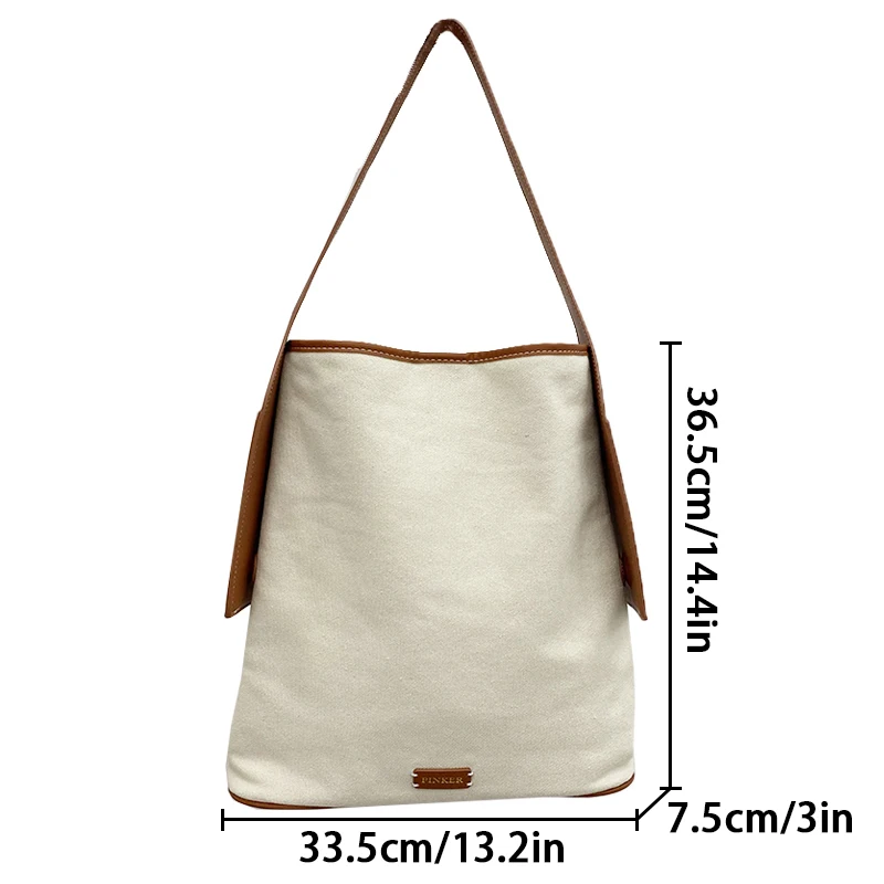 PINKER, featuring high-end design PU and canvas ear hanging tote bag, Korean style large capacity shoulder bag