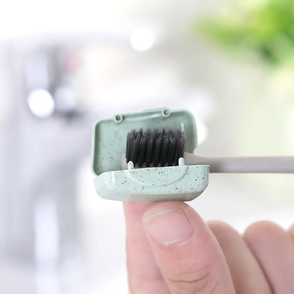 4Pcs/Set Portable Toothbrush Cover Holder Toothbrush Headgear Travel Hiking Camping Brush Cap Case Wheat Straw Dust-proof Cover