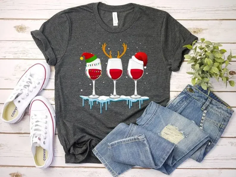 

Women's Funny Christmas T Shirt, Just A Girl Who Loves At Wine Lover Funny Shirt For Women 100% cotton top y2k Drop shipping