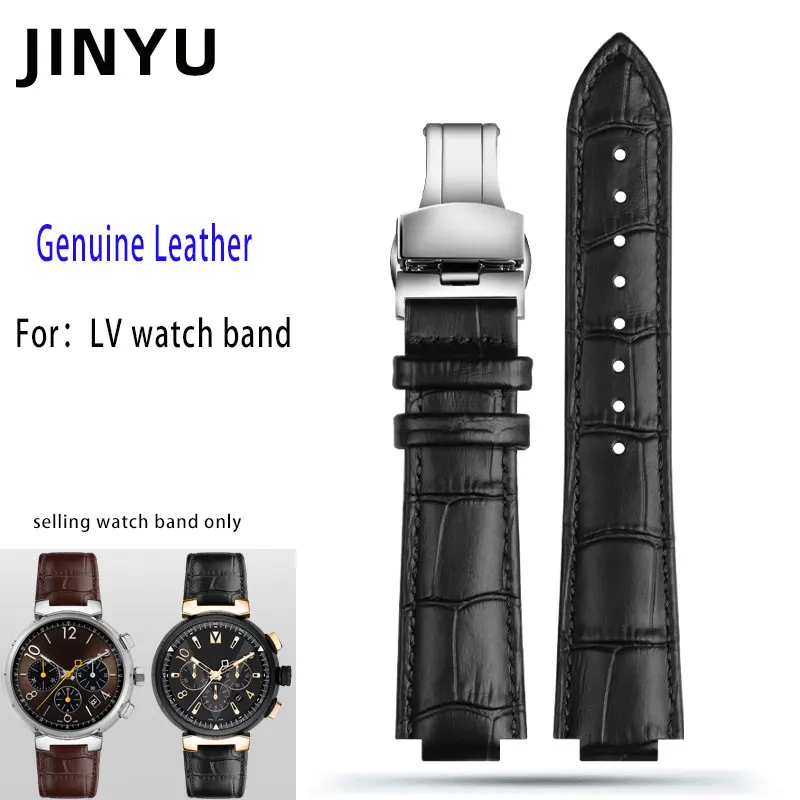 Genuine Leather Watch Strap for LV Watch Raised Mouth for Louis