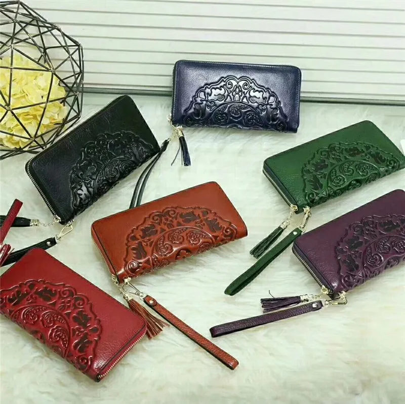 100% echtes Leder Brieftasche Frauen 2026 Neue Damen Erste Schicht Rindsleder Geldbörse Lange Große Kapazität Zipper Clutch Tasche für Weibliche – Detail 1